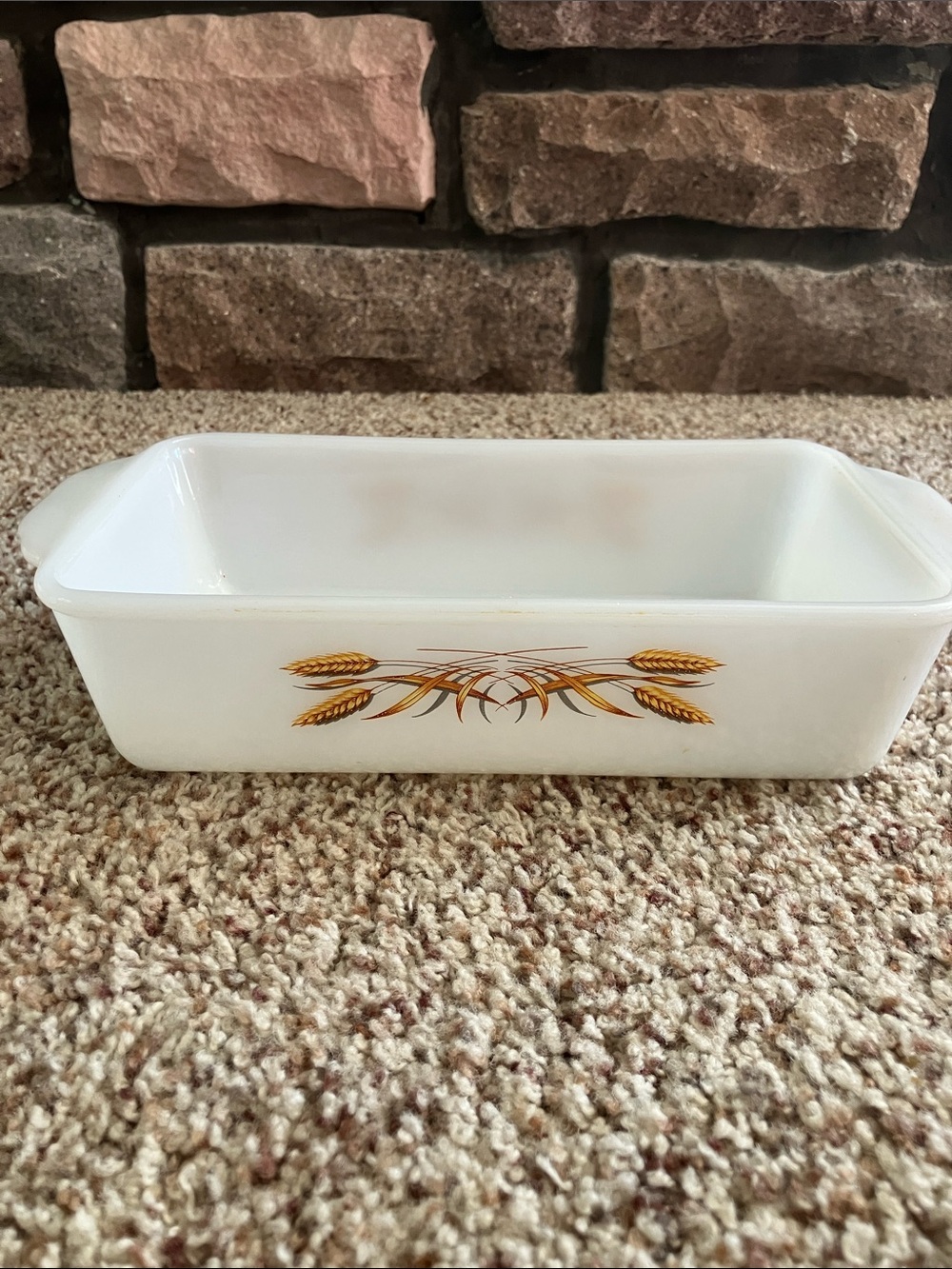 Fire King Milk Glass Wheat Motif Loaf Pan